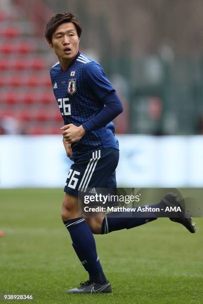 Kento Misao of Japan during the International Friendly between Japan and Ukraine at Stade Maurice Dufrasne on March 27, 2018 in Liege, Belgium.