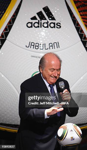 President Joseph S Blatter attends the Official hand over of the 2010 FIFA World Cup match ball at the Waterfront studios on December 4, 2009 in Cape...