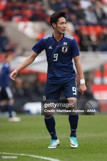 Kenyu Sugimoto of Japan during the International Friendly between Japan and Ukraine at Stade Maurice Dufrasne on March 27, 2018 in Liege, Belgium.