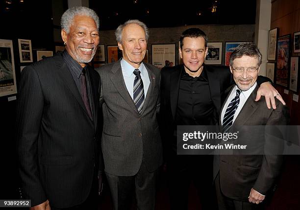 Executive producer/actor Morgan Freeman, producer/director Clint Eastwood, actor Matt Damon and Warner Bros. Barry Meyer pose at the premiere of...