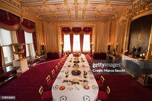 Table setting at Windsor Castle on December 4, 2009 in Windsor, England. For the first time visitors will be able to view the dining table in the...
