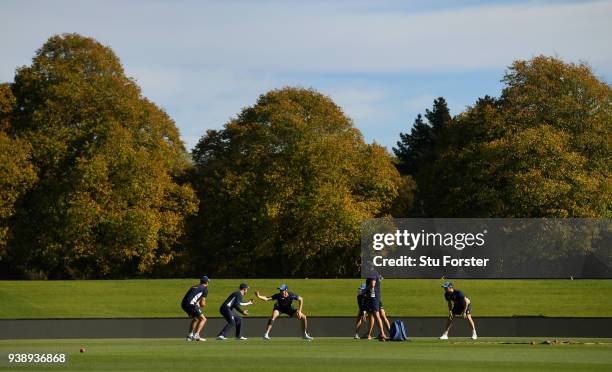 Coach Chris Silverwood gives the England players catching practice in the early autumn sunshine during England nets ahead of the second test match...