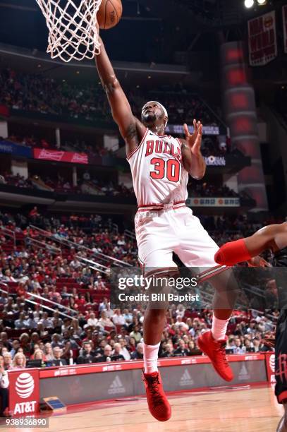 Noah Vonleh of the Chicago Bulls dunks against the Houston Rockets on March 27, 2018 at the Toyota Center in Houston, Texas. NOTE TO USER: User...