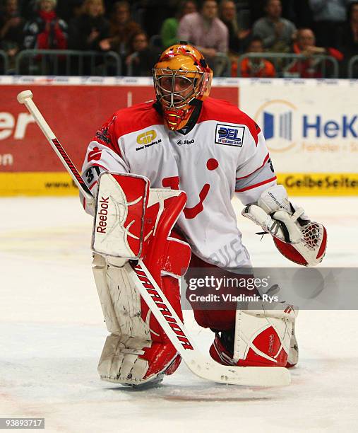 Levent Szuper of Scorpions during the Deutsche Eishockey Liga game between Adler Mannheim and Hannover Scorpions at SAP Arena on December 3, 2009 in...