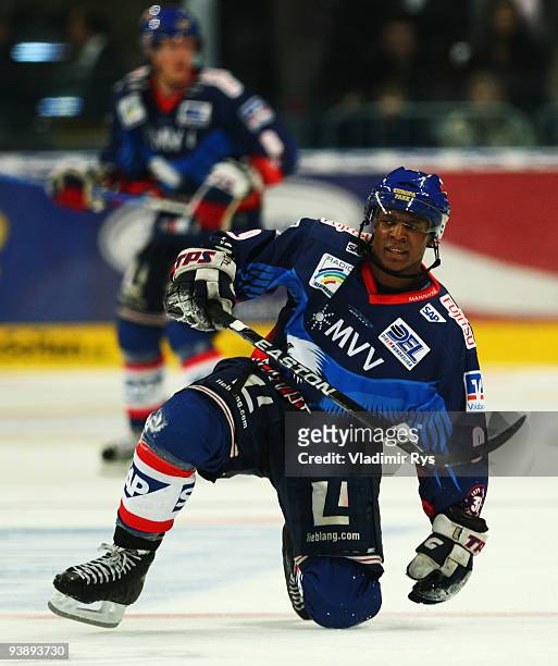 Nathan Robinson of Adler during the Deutsche Eishockey Liga game between Adler Mannheim and Hannover Scorpions at SAP Arena on December 3, 2009 in...