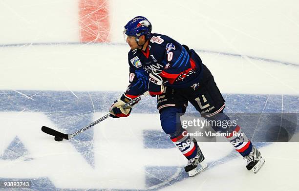 Francois Mathot of Adler during the Deutsche Eishockey Liga game between Adler Mannheim and Hannover Scorpions at SAP Arena on December 3, 2009 in...