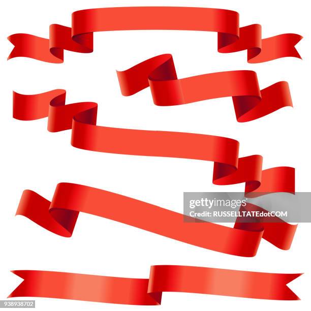 biegen von roten bändern - ribbon stock-grafiken, -clipart, -cartoons und -symbole