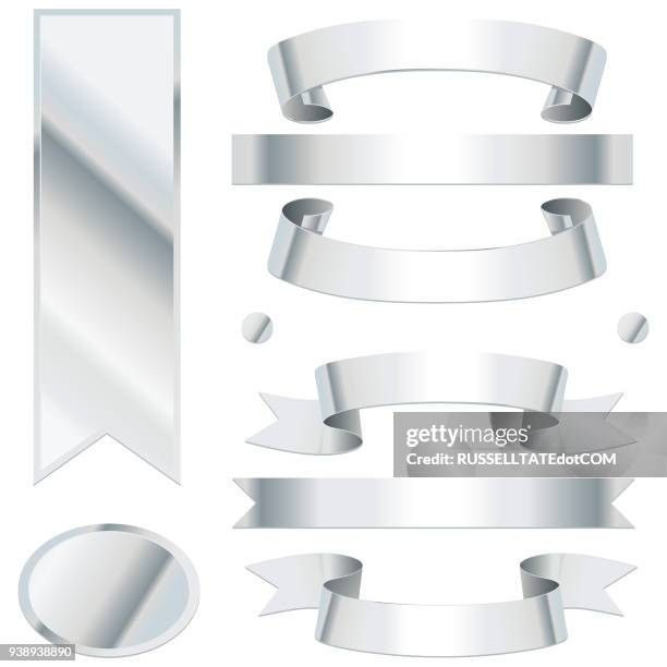 bending silver ribbons - silver colored stock illustrations