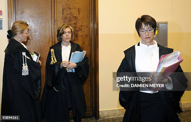 Judges Francesca Vitale, Antonella Lai and Caterine Interlandi arrive for a session of a corruption trial against Berlusconi in the Mills case on...