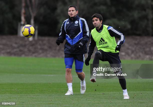 Frank Lampard and Deco of Chelsea during a training session at Cobham Training Ground on December 4, 2009 in Cobham, England.