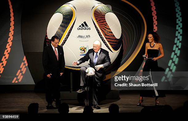 President Sepp Blatter and CEO of the South Africa 2010 Organizing Committee Danny Jordaan present the official match ball for the FIFA World Cup...