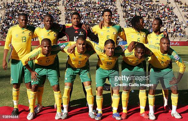The South African team line up before the Africa Cup Of Nations and FIFA 2010 World Cup qualifying match between South Africa and Equatorial Guinea...