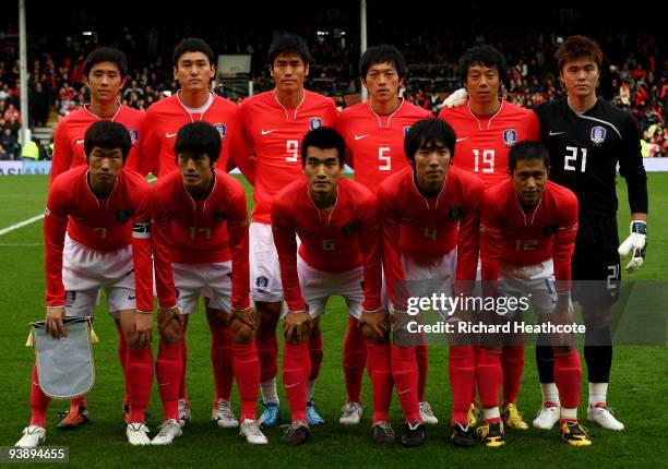 The Korea team line up during the International Friendly match between South Korea and Serbia at Craven Cottage on November 18, 2009 in London,...