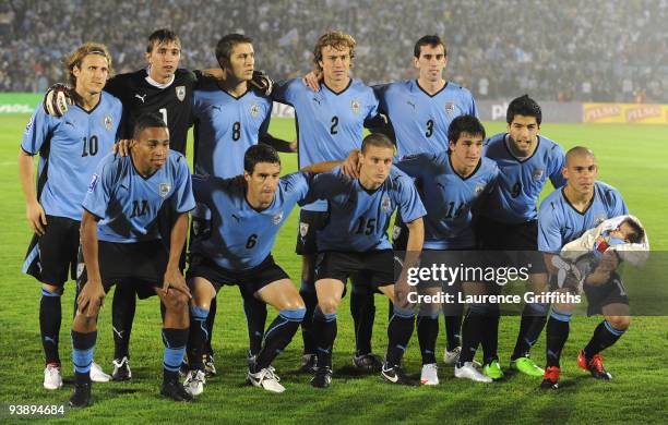 The Uruguay Team before the 2010 FIFA World Cup Play Off Second Leg Match between Uruguay and Costa Rica at The Estadio Centenario on November 18,...