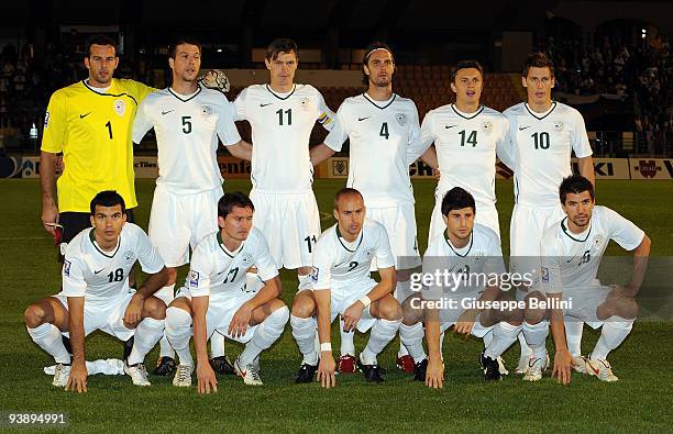 The team of Slovenia in action during the FIFA 2010 World Cup Group 3 Qualifying match between San Marino and Slovenia at Stadio Olimpico on October...