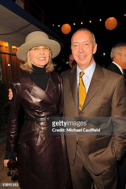 Actress Diane Keaton and Benedikt Taschen attend the Los Angeles TASCHEN book launch party at Cross Roads Of The World on November 19, 2009 in Los...