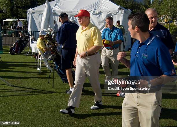 Businessman Donald Trump heads for the next hole during the 2006 American Century Celebrity Golf Tournament played at the Edgewood Tahoe golf course...