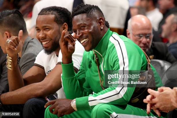 Antonio Brown attends the game between the Cleveland Cavaliers and the Miami Heat on March 27, 2018 at American Airlines Arena in Miami, Florida....