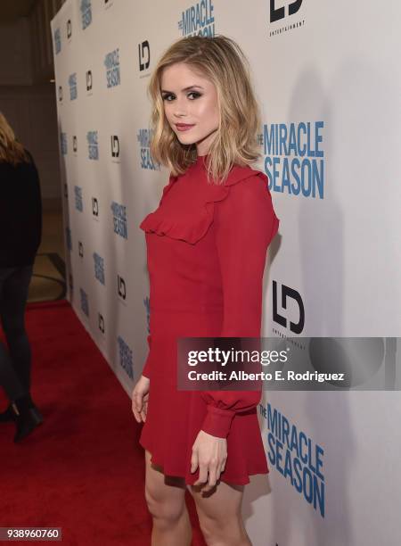Erin Moriarty attends the Premiere Of Mirror And LD Entertainment's "The Miracle Season" at The London West Hollywood on March 27, 2018 in West...