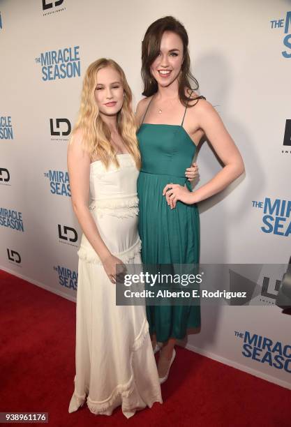 Danika Yarosh and Lillian Doucet-Roche attend the Premiere Of Mirror And LD Entertainment's "The Miracle Season" at The London West Hollywood on...