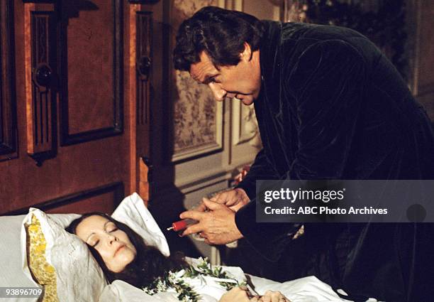 Walt Disney Television via Getty Images MOVIE FOR TV - "Dead of Night: No Such Thing as a Vampire" - 3/29/77, Anjanette Comer and Patrick Macnee...