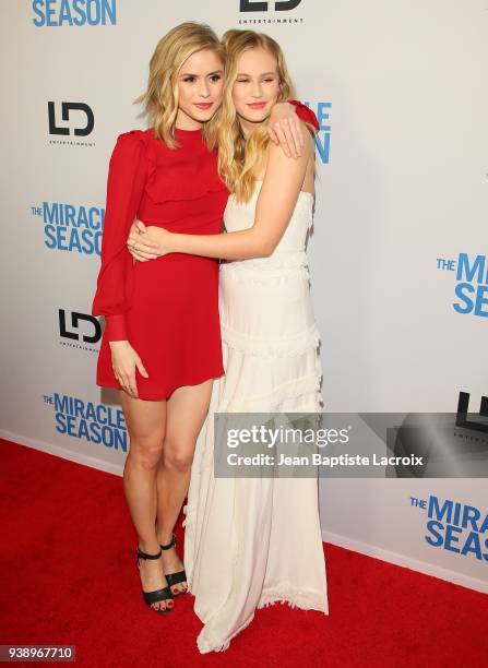 Erin Moriarty and Danika Yarosh attends the world premiere of 'The Miracle Season' on March 27, 2018 in West Hollywood, California.