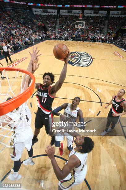 Ed Davis of the Portland Trail Blazers shoots the ball during the game against the New Orleans Pelicans on March 27, 2018 at the Smoothie King Center...