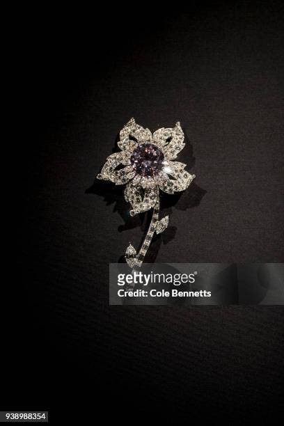 The Williamson brooch lent by Her Magesty Queen Elizabeth II on show at the Cartier: The Exhibition Media Preview at the National Gallery of...