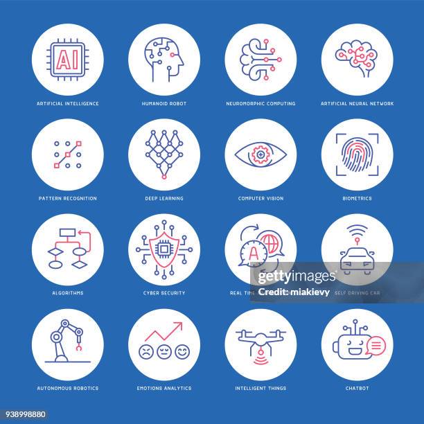 artificial intelligence icon set - autonomous vehicles stock illustrations