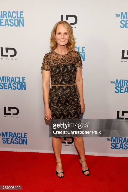 Helen Hunt attends the Premiere Of Mirror And LD Entertainment's 'The Miracle Season' at The London West Hollywood on March 27, 2018 in West...