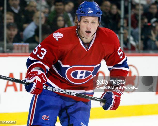 Ryan White of the Montreal Canadiens skates during the NHL game against the Columbus Blue Jackets on November 24, 2009 at the Bell Centre in...