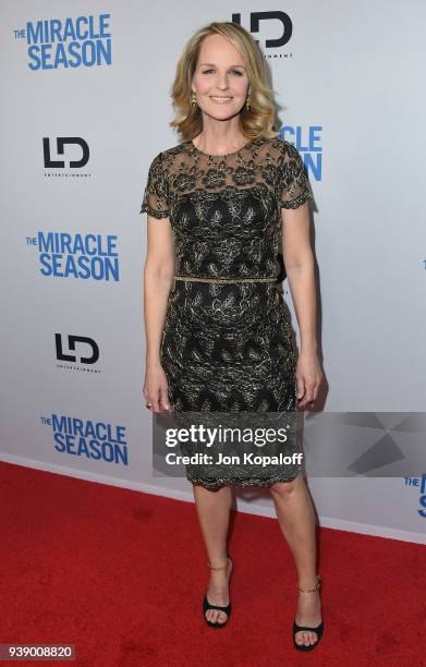 Helen Hunt attends Mirror And LD Entertainment Present The World Premiere Of "The Miracle Season" at The London West Hollywood on March 27, 2018 in...