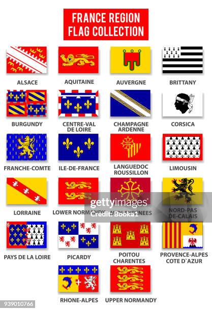 frankreich region flagge collection - komplett - brittany france stock-grafiken, -clipart, -cartoons und -symbole