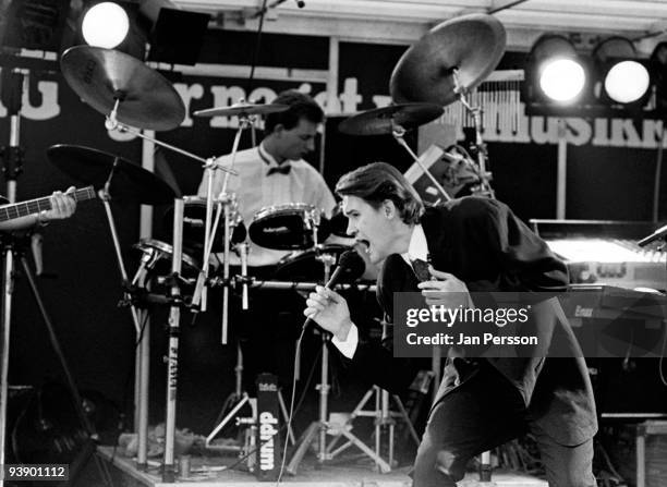 Johnny Logan performs on stage in 1989 in Copenhagen, Denmark.