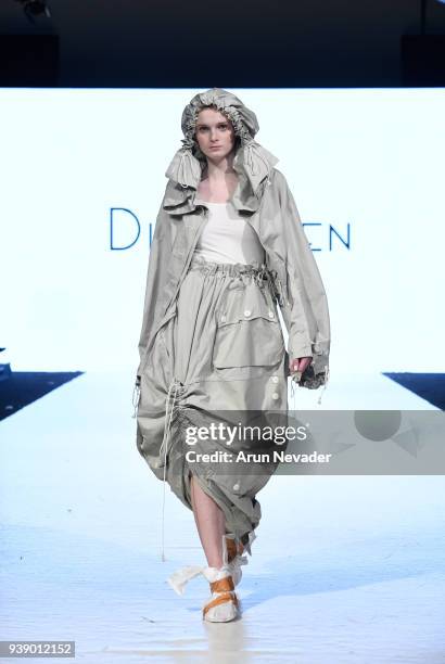 Model walks the runway wearing Diff Limen at 2018 Vancouver Fashion Week - Day 6 on March 24, 2018 in Vancouver, Canada.