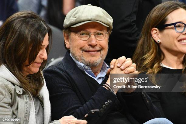 Actor Billy Crystal attends a basketball game between the Los Angeles Clippers and the Milwaukee Bucks at Staples Center on March 27, 2018 in Los...