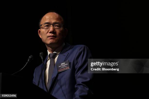 Guo Guangchang, chairman and co-founder of Fosun International Ltd., pauses during a news conference in Hong Kong, China, on Wednesday, March 28,...