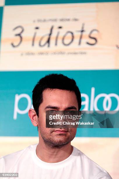 Bollywood actor Aamir Khan attends the launch of Pantaloons '3 Idiots' T-shirt Collection held at Phoenix Mall on December 4, 2009 in Mumbai, India.