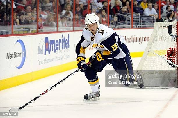 Tim Connolly of the Buffalo Sabres skates down the ice against the Washington Capitals at the Verizon Center on November 25, 2009 in Washington, DC.