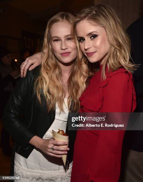 Danika Yarosh and Erin Moriarty attend the after party for the Premiere Of Mirror And LD Entertainment's "The Miracle Season" at The London West...