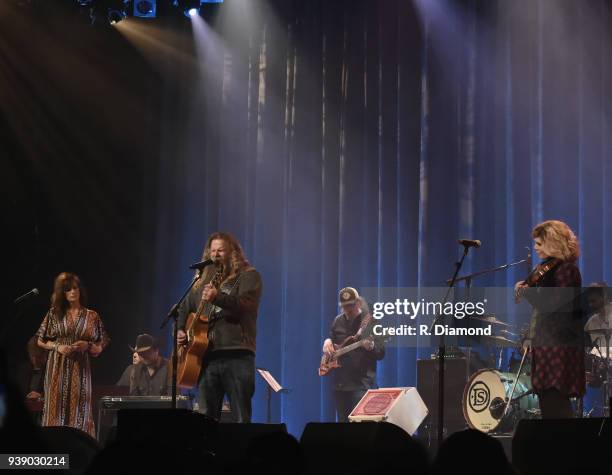 Singer/Songwriters Melonie Cannon, Jamey Johnson and Alison Krauss perform during Daryle Singletary Keepin' It Country Tribute Show at Ryman...