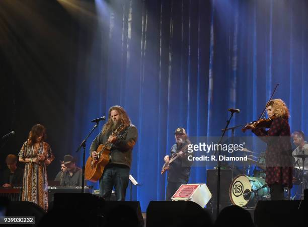 Singer/Songwriters Melonie Cannon, Jamey Johnson and Alison Krauss perform during Daryle Singletary Keepin' It Country Tribute Show at Ryman...