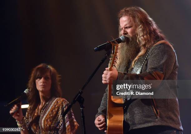 Singer/Songwriters Melonie Cannon and Jamey Johnson perform during Daryle Singletary Keepin' It Country Tribute Show at Ryman Auditorium on March 27,...