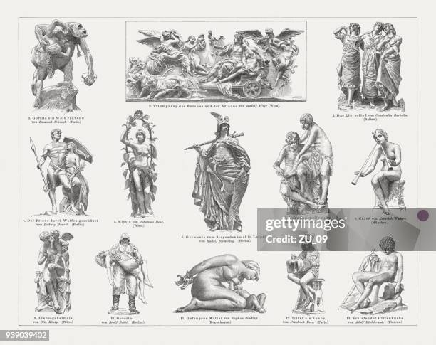 europäische skulptur kunst, veröffentlicht 19. jahrhundert, holzschnitte, 1897 - mythologische gestalt stock-grafiken, -clipart, -cartoons und -symbole