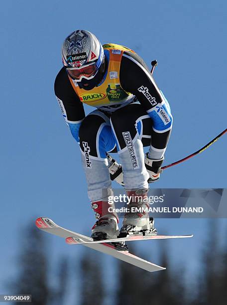 Norwegian skier Aksel Lund Svindal jumps in the FIS Ski World Cup Men's Super Combined downhill, December 04, 2009 in Beaver Creek, Colorado. AFP...