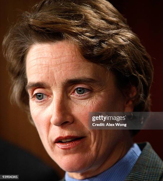 Sen. Blanche Lincoln speaks during a news conference December 4, 2009 on Capitol Hill in Washington, DC. Sen. Lincoln held a news conference to...