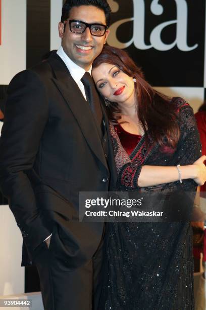 Indian actors Abhishek Bachchan and Aishwarya Rai attend the Premiere of Paa held at Big Cinemas on December 3, 2009 in Mumbai, India.