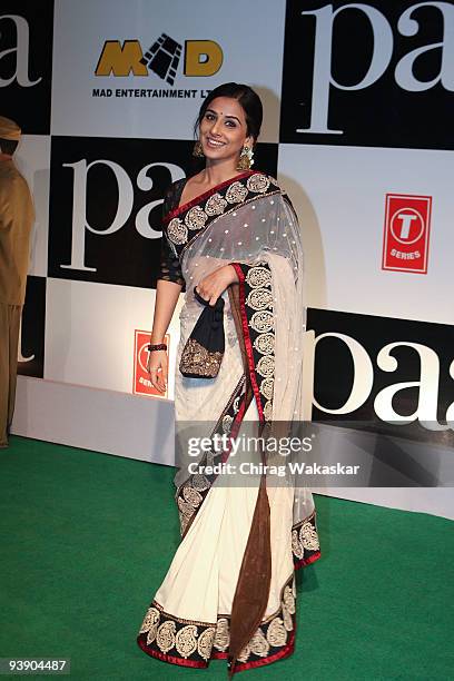 Indian actress Vidya Balan attends the Premiere of Paa held at Big Cinemas on December 3, 2009 in Mumbai, India.