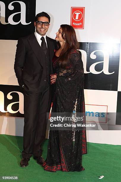 Indian actors Abhishek Bachchan and Aishwarya Rai attend the Premiere of Paa held at Big Cinemas on December 3, 2009 in Mumbai, India.