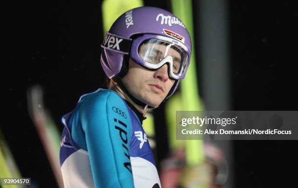 Martin Schmitt of Germany looks on during the Ski Jumping qualification round of the FIS World Cup on December 5, 2009 in Lillehammer, Norway.